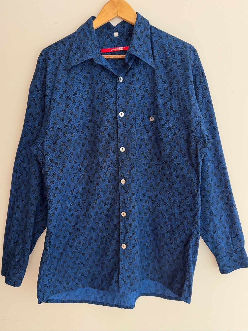 SIGNUM Shirt Long Sleeve Button Front 100% Cotton Geometric Business Casual Sz L